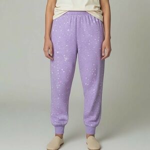 Arie by Ariella‎ Mauve Fleece Lounge Pants Sz L Colorful Star Print Cozy Pajama